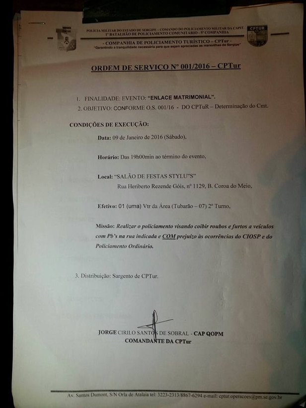 Ordem de Serviço que circulou nas redes sociais